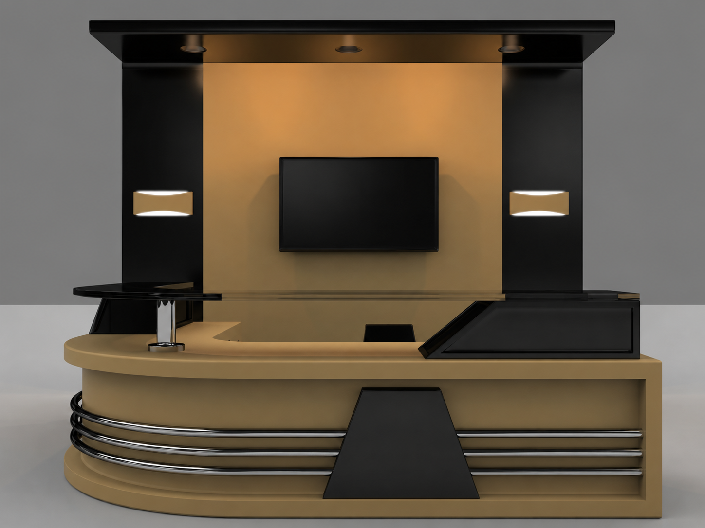 Reception desk with sofa set and TV stand lobby setup